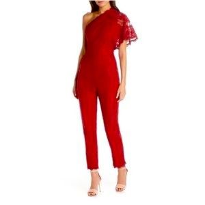 One Shoulder Harlyn Red Lace Jumpsuit - worn once